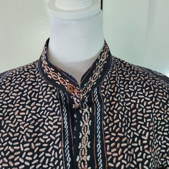 Lotus Size EST M	Mixed Pattern Long Sleeve Button Up Mandarin Collar Elegant - Picture 7 of 9